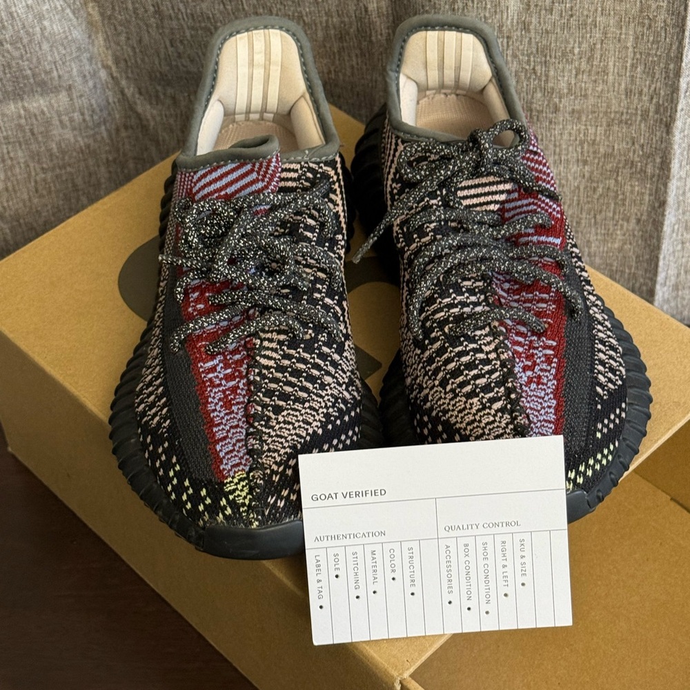 Yeezy Black and Red Knit Sneakers